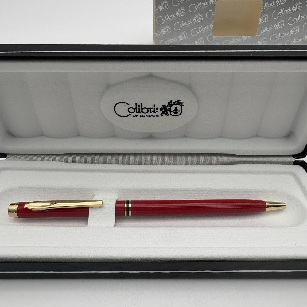 Colibri Of London Red Ballpoint Pens Lot 2 Gift Boxed Gold‎ Trim Metal Writing